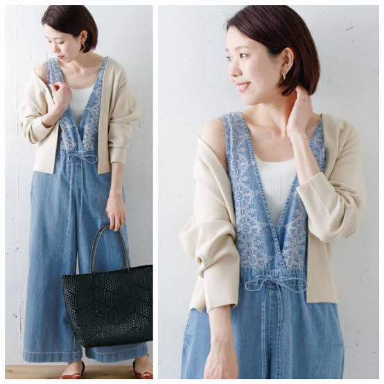URBAN RESEARCH Sonny Label クロス刺繍デニムサロペット