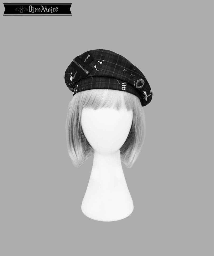DimMoire 魅了のロゴリベットベレー帽 Blackチェック