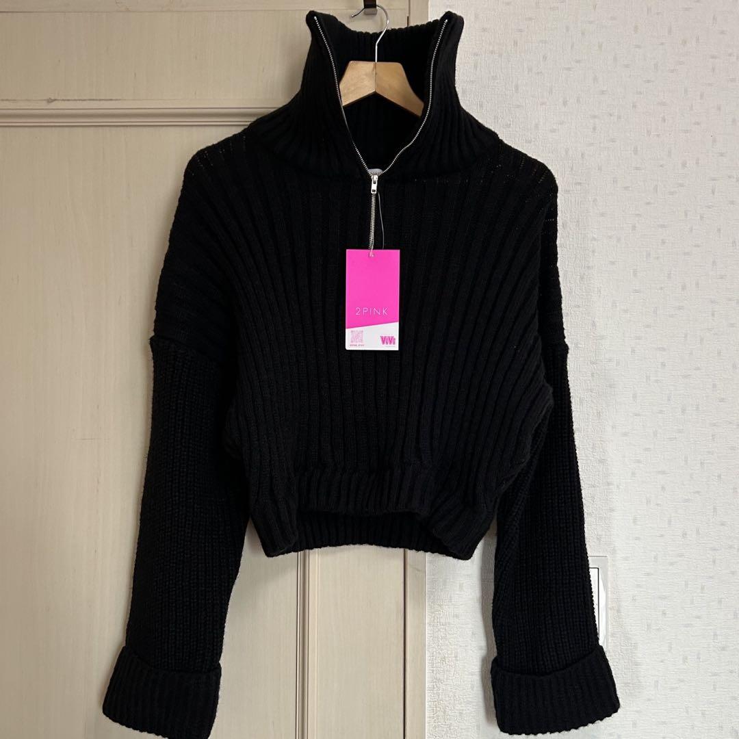 【新品】2PINK ハーフジップニット　ショート丈　ブラック