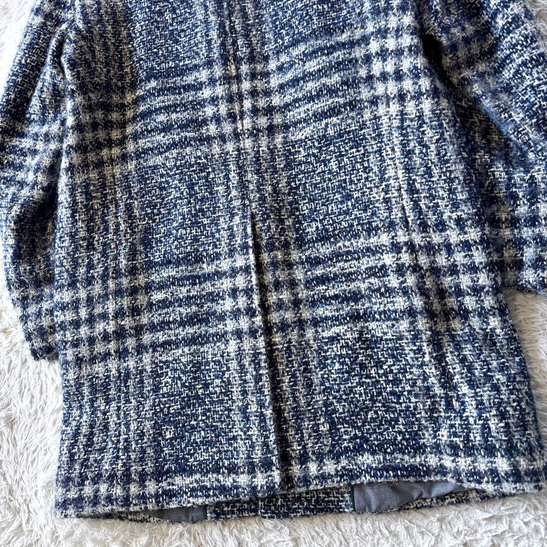 極美品 イタリア製 ツイード メランジ ステンカラーコート チェック 48 極美品 イタリア製 ツイード メランジ ステンカラーコート チェック 48