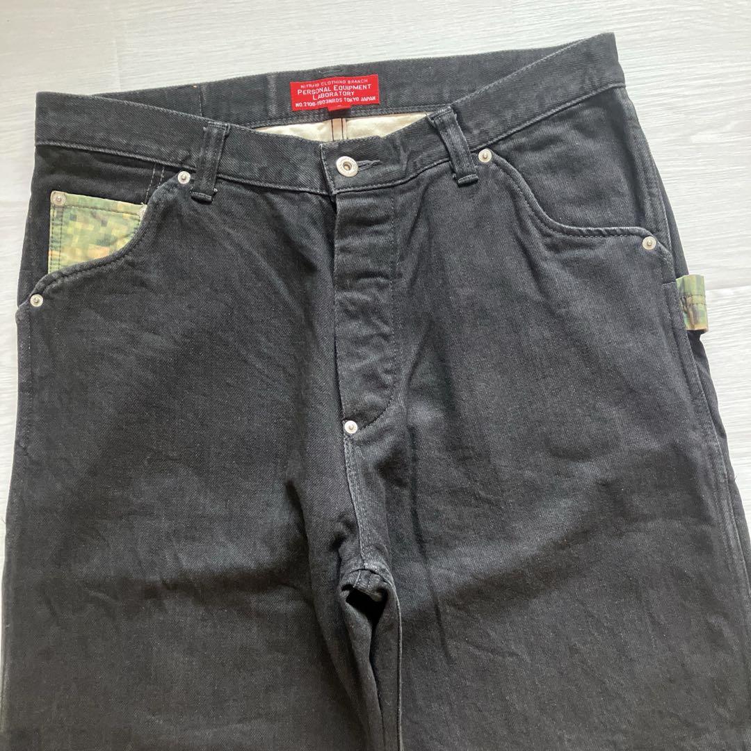 美品00s NITRAID モザイクウィード ブラックデニム バギー