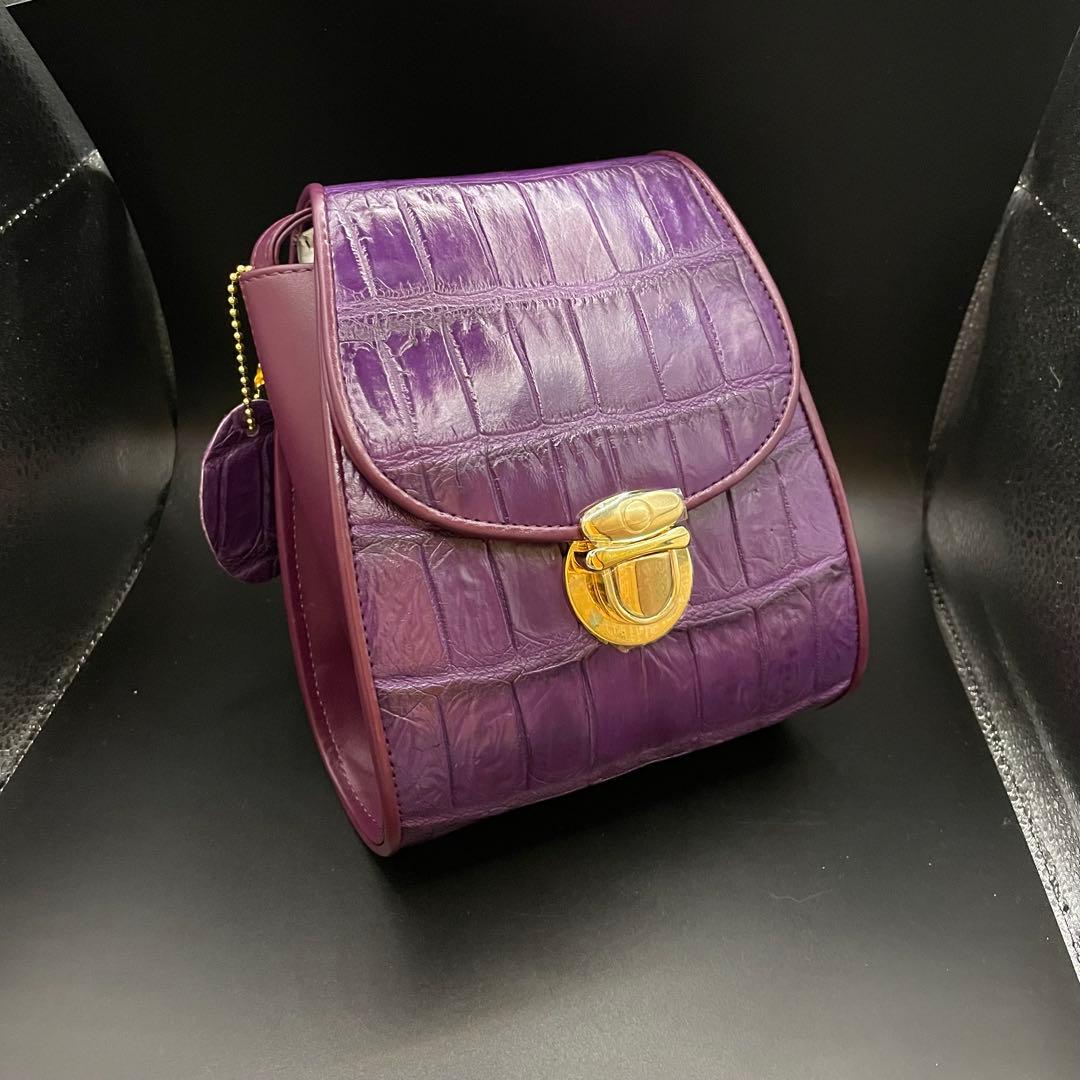 [本革クロコ・1枚革]☆シャム　クロコダイル　ショルダーバック 紫色