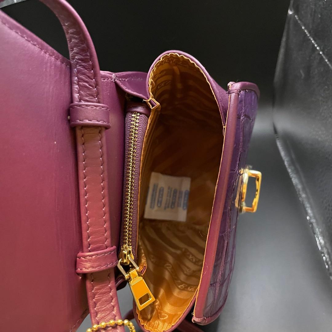 [本革クロコ・1枚革]☆シャム　クロコダイル　ショルダーバック 紫色