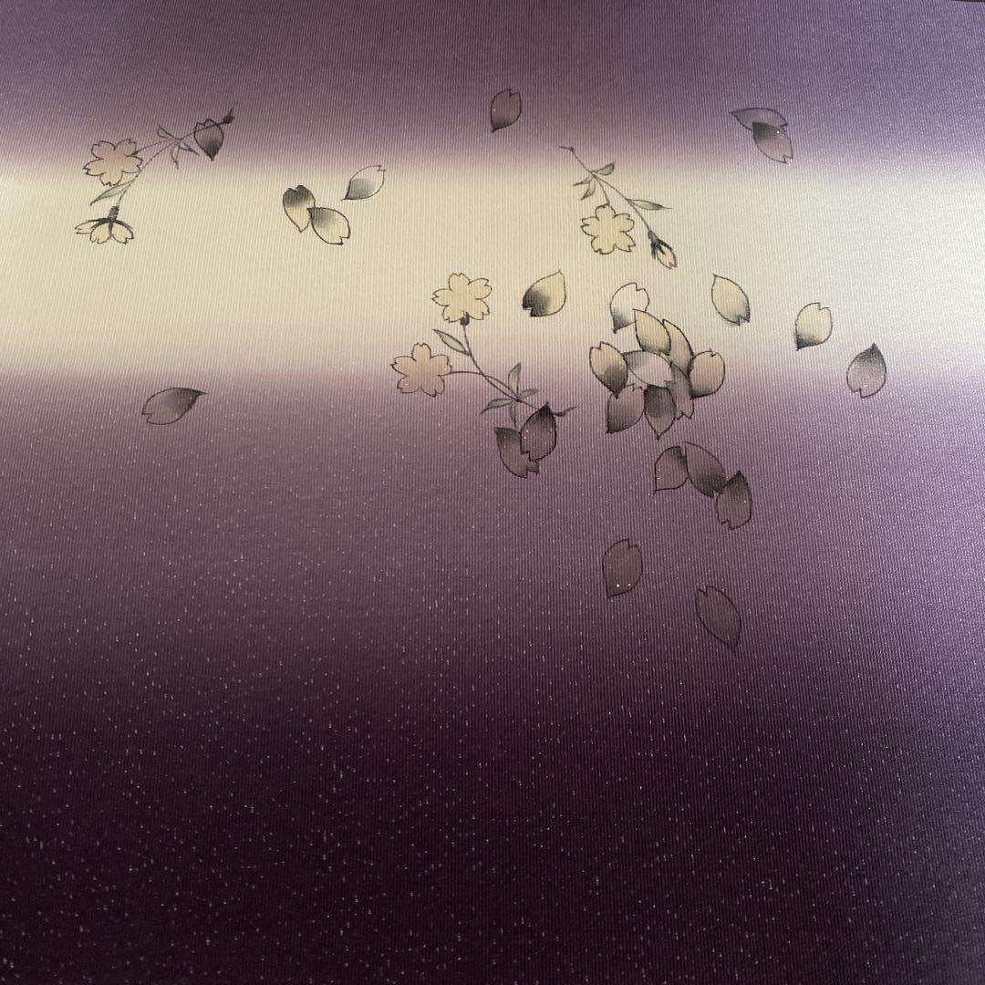 名古屋帯 紫と白のぼかし 箔 桜の花模様