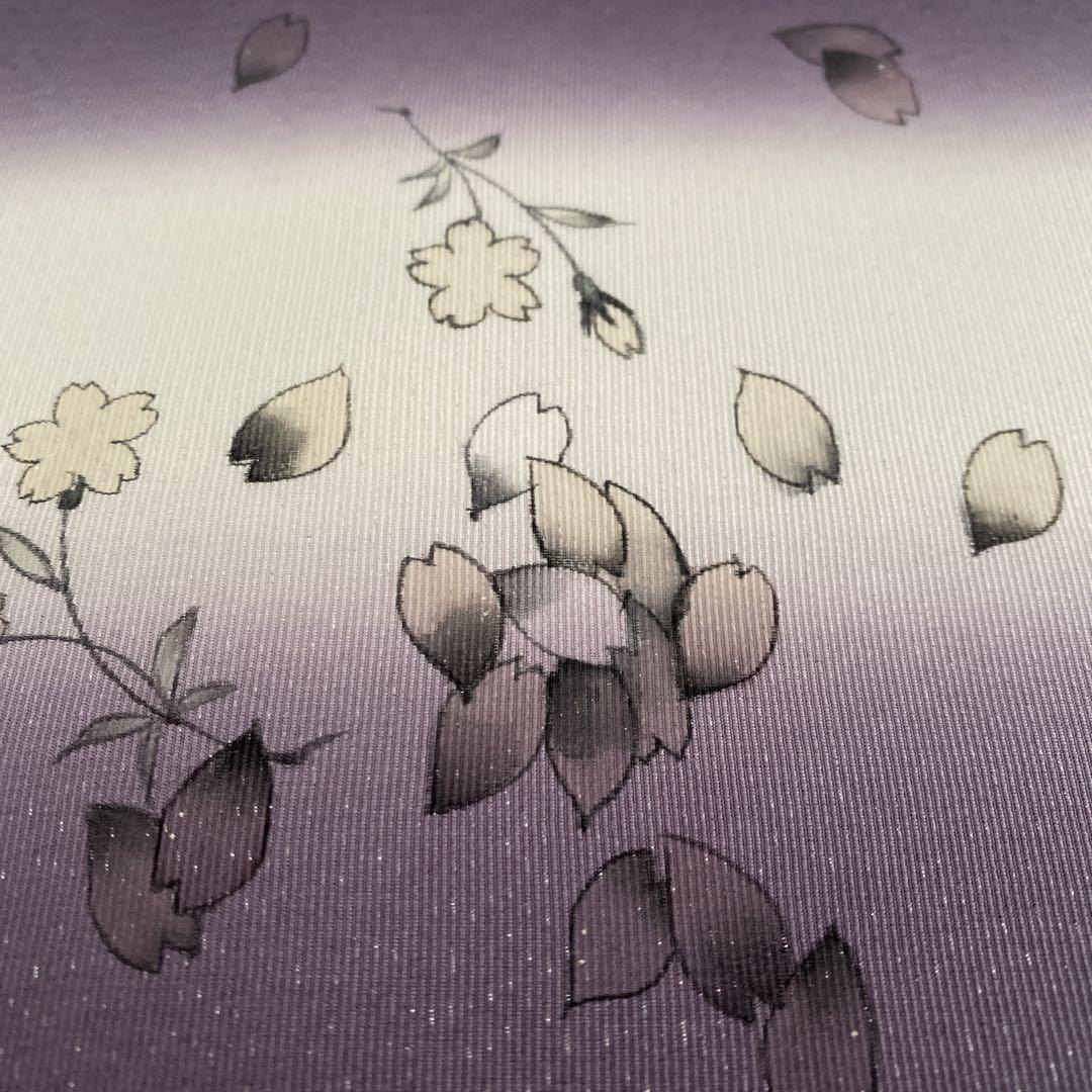 名古屋帯 紫と白のぼかし 箔 桜の花模様