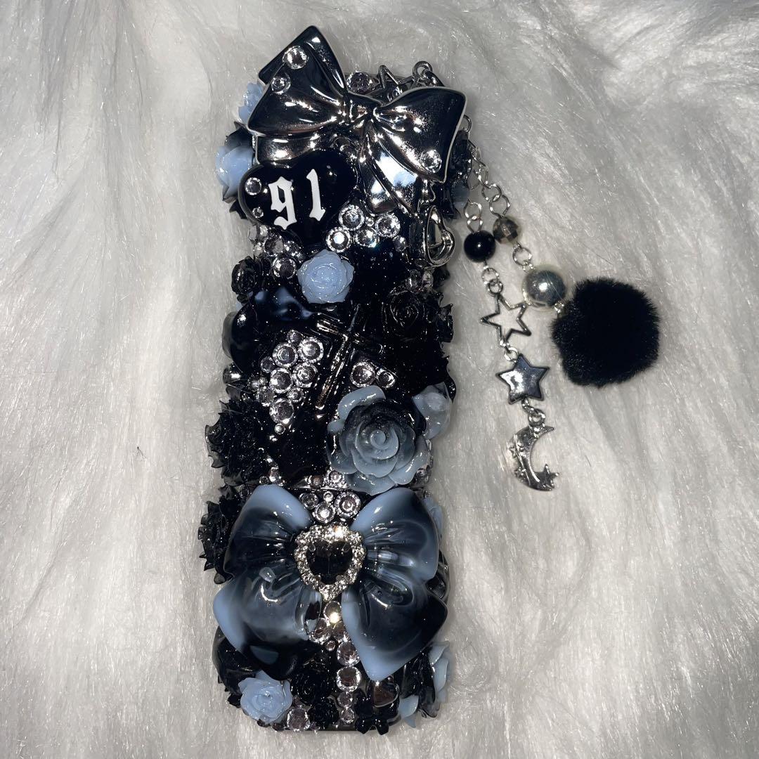 ★ iQOSケース デコ black×blue チャーム付き (115)