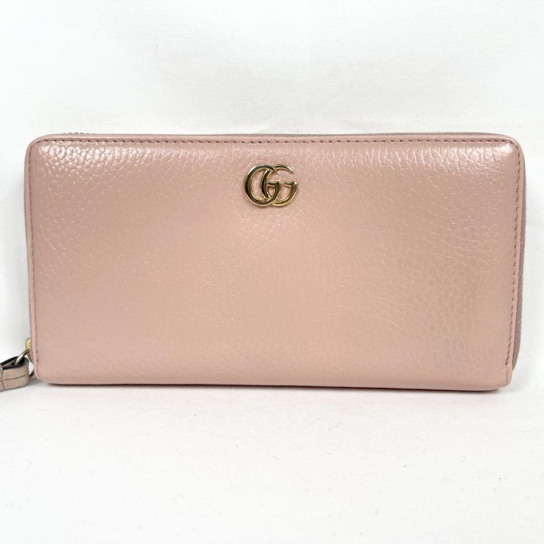 グッチ　長財布　マーモント　ラウンドファスナー　ゴールドGGロゴ　シボ革　美品