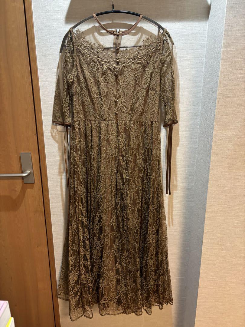 Leja】異素材レースデコルテシアーAラインドレス結婚式