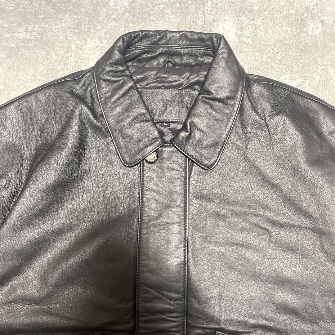 80s 90s vintage デザインレザージャケット 本革 黒色　短丈