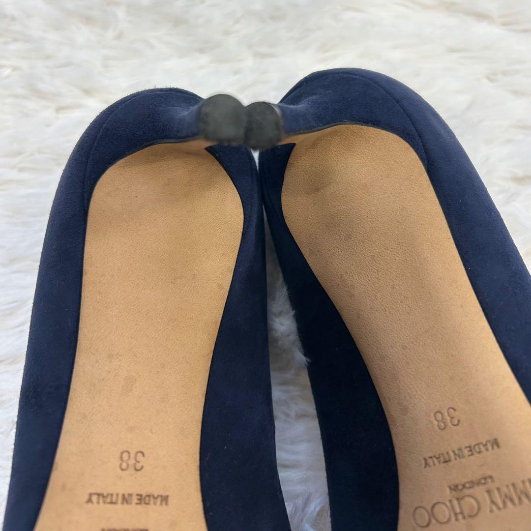 箱付 JIMMY CHOO ネイビー スエード ハイヒール 38 25 ルーミー