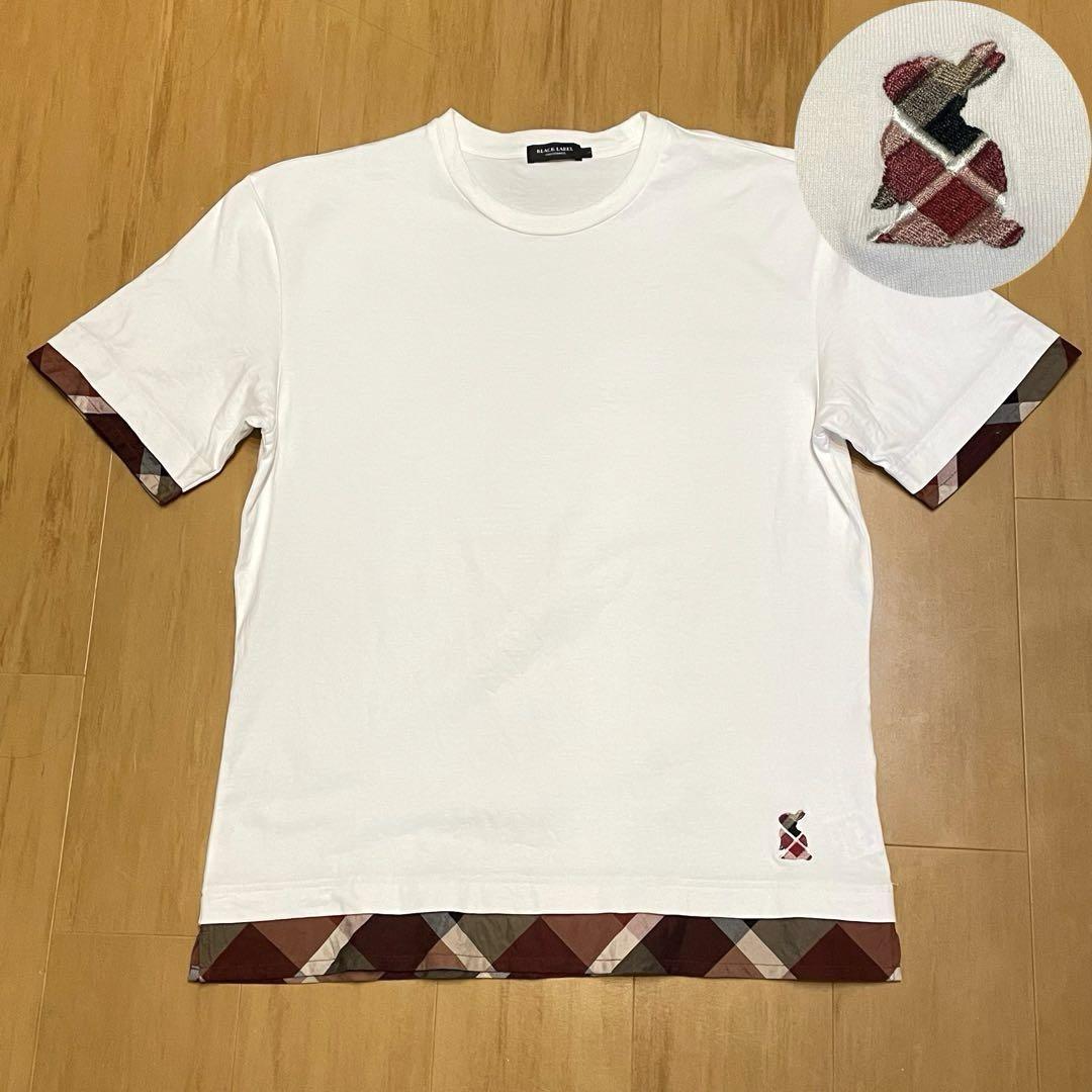 極美品 ブラックレーベル クレストブリッジ 半袖Tシャツ チェック ウサギ ロゴ
