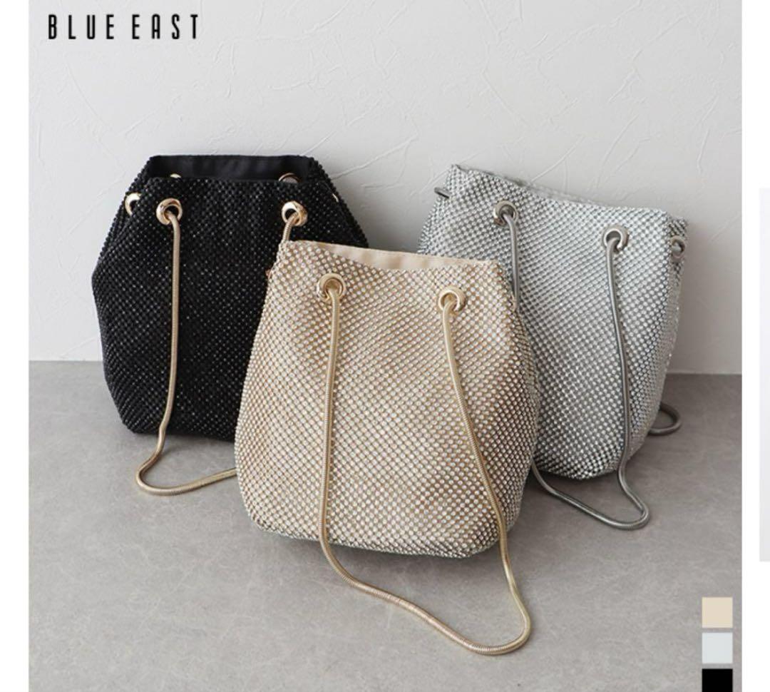 BLUEEAST ラインストーン 2way 巾着　パーティバック　シルバー
