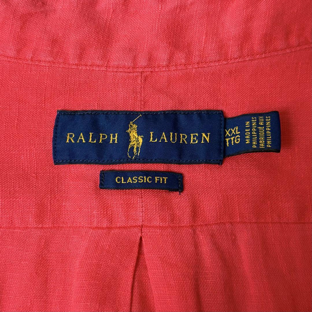 【希少XXLサイズ】現行 ラルフローレン リネン100% ポニー刺繍 長袖シャツ