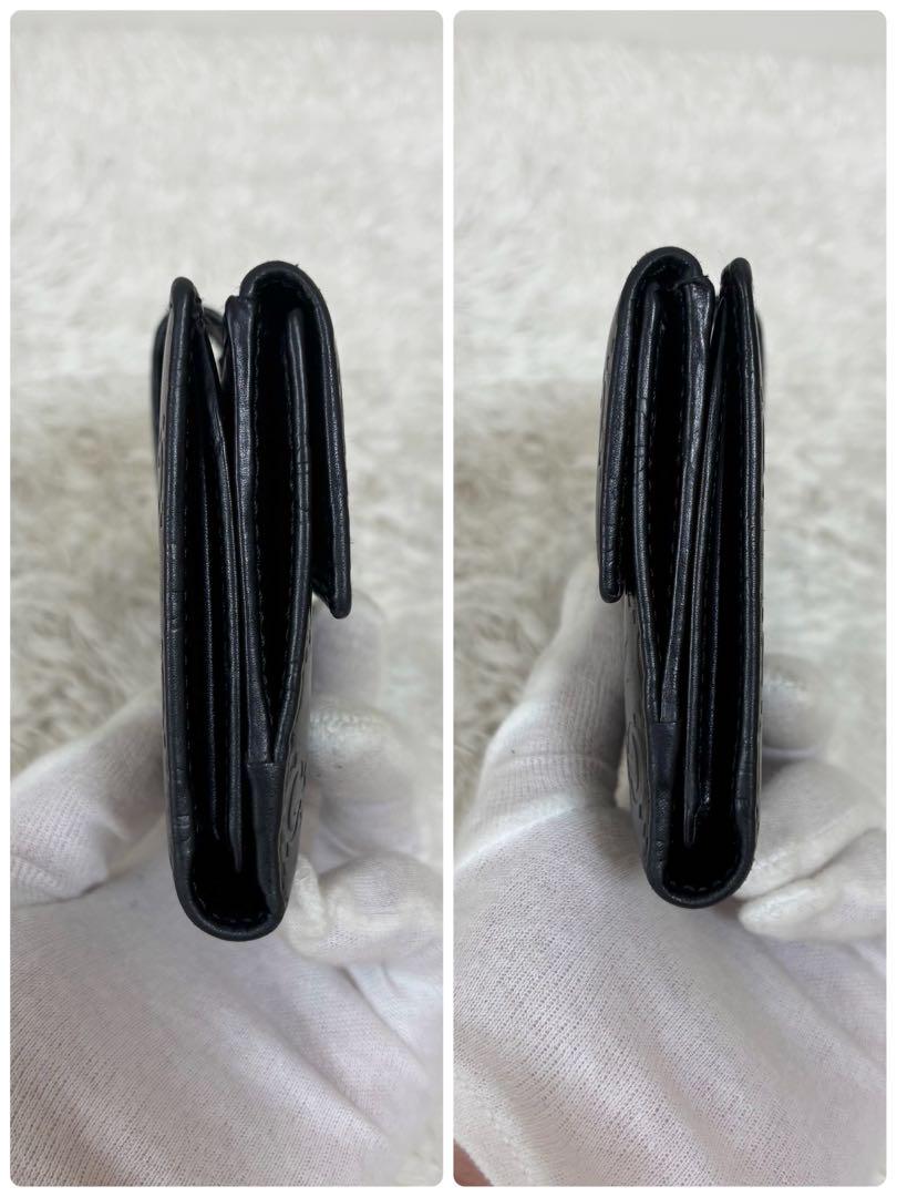 美品 グッチ 長財布 シマ レザー GG ゴールド プレート ブラック