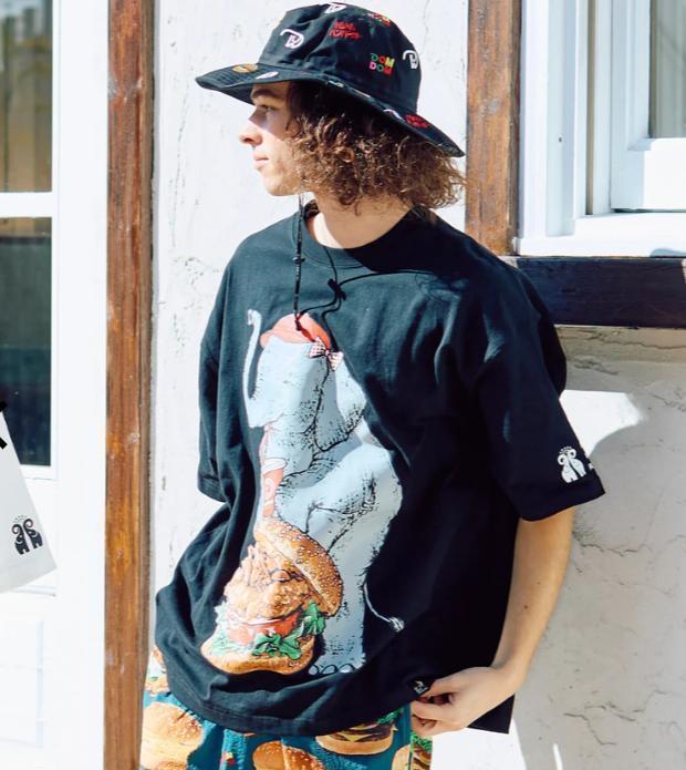 新品　25年春夏 ゴースロキャラバン　ドムドム ゾウBIG Tシャツ　黒　4