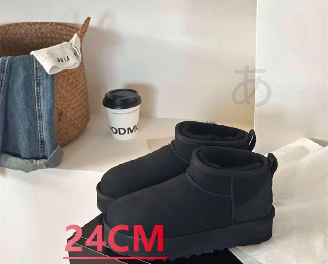 UGG ミニプラットフォーム 箱付ブラック ムートンブーツ 24CM