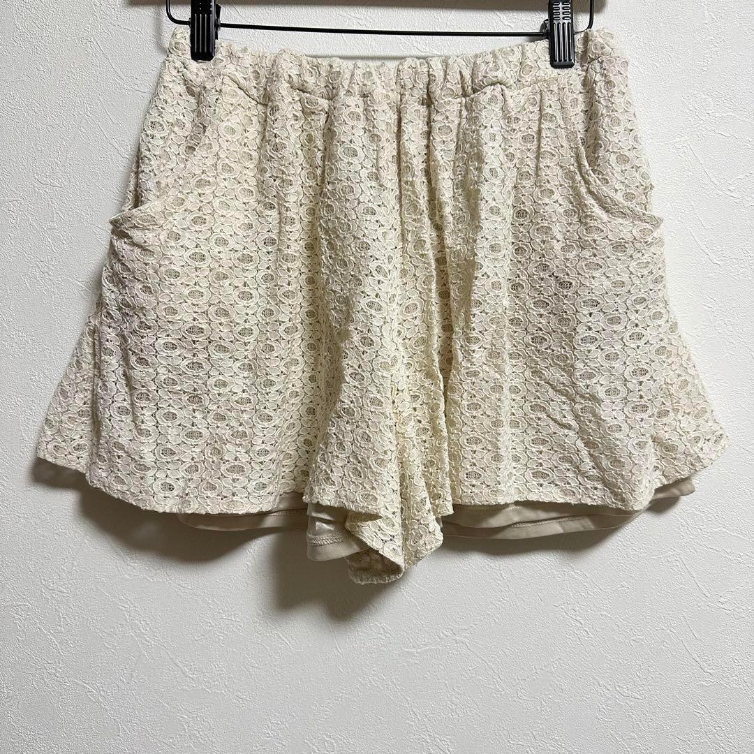 ショートパンツ レース ウエストゴム ガーリー 夏 ショートパンツ