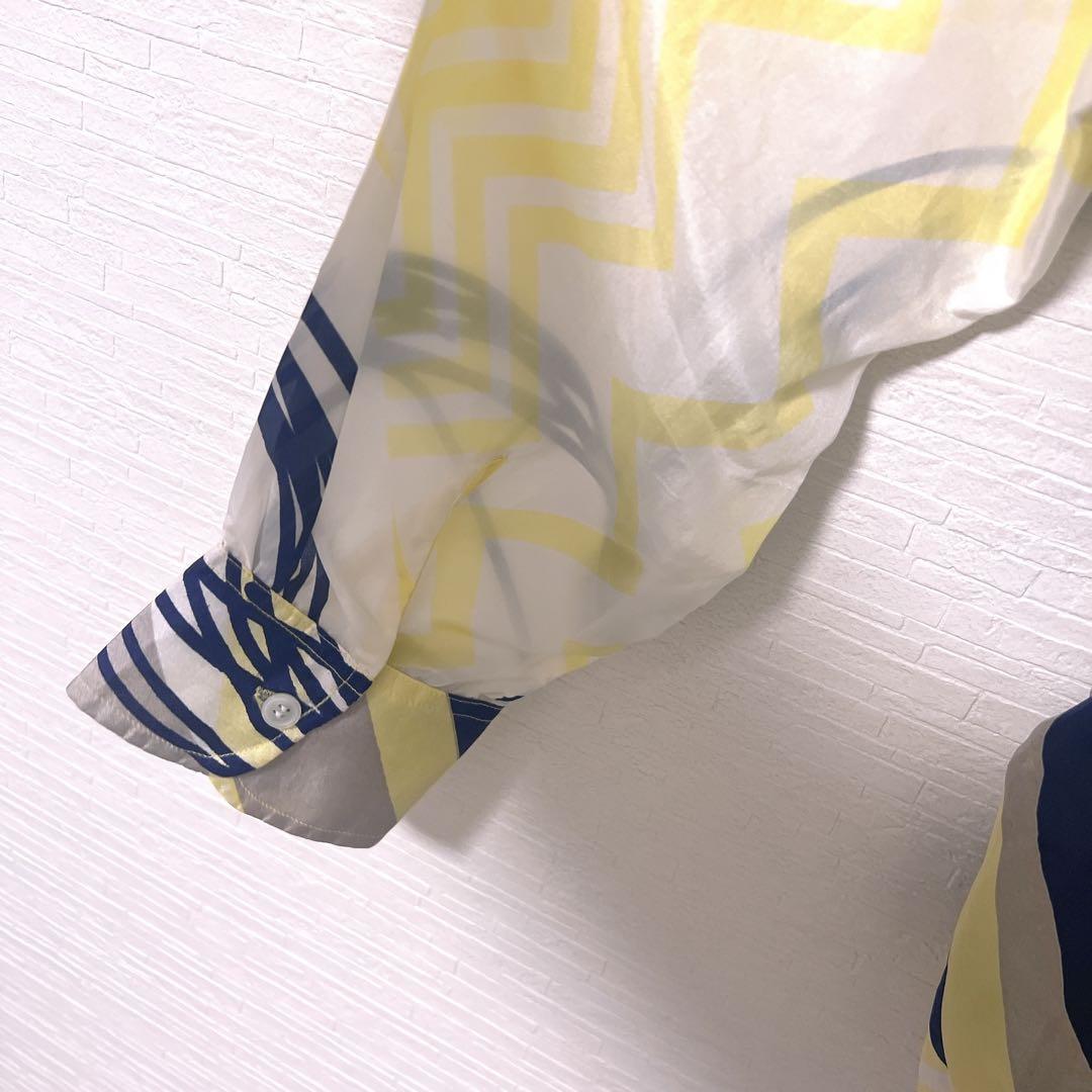 美品】Kusa Kanmuri シルク100% 総柄シャツ イエロー×ネイビー