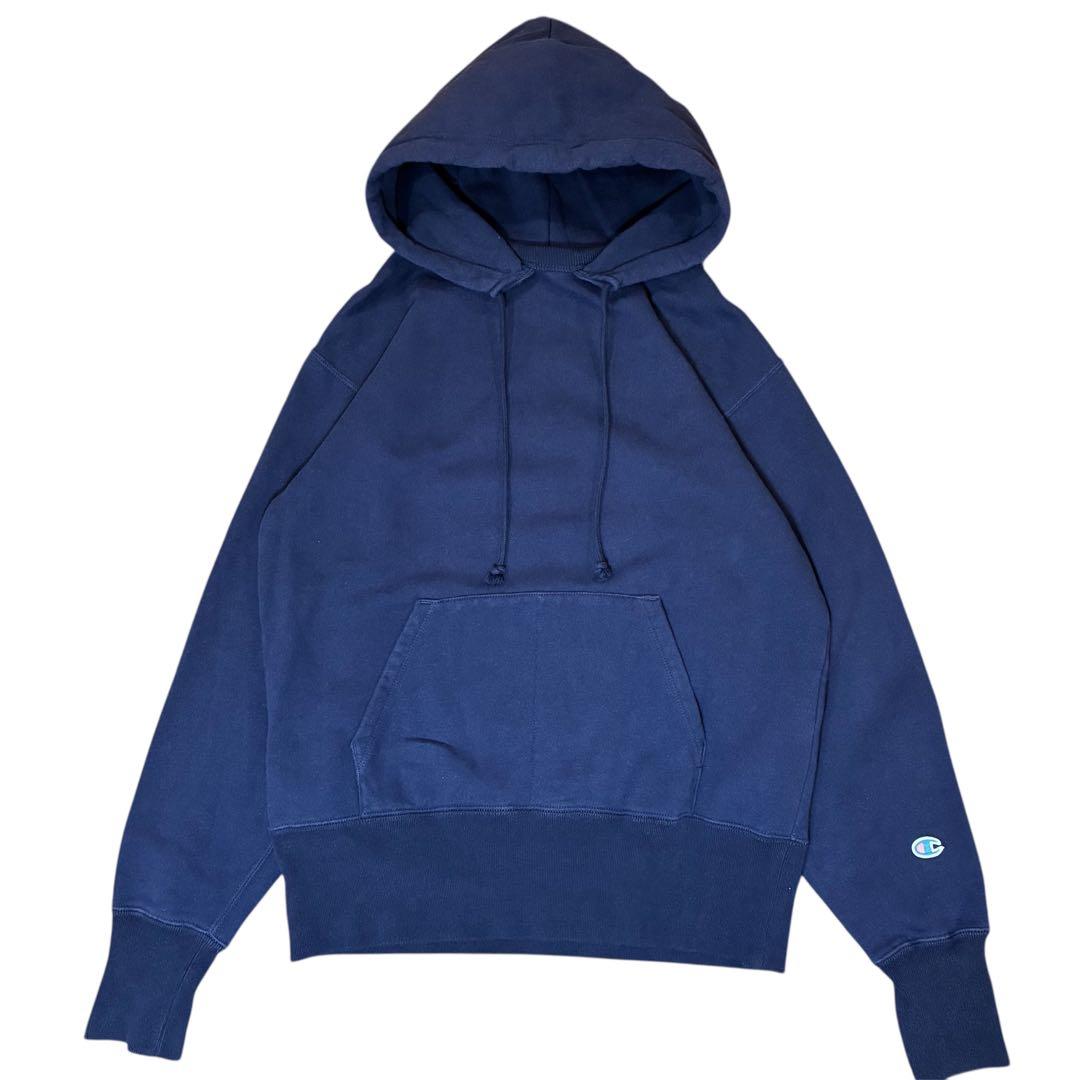 後付パーカー チャンピオン ランタグ 復刻 長リブ ナス紺 M プルオーバーM・Champion