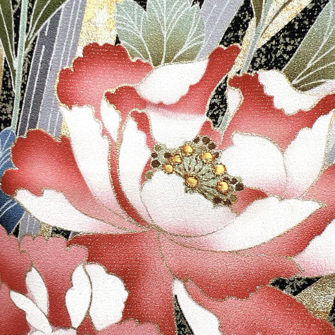作家もの　振袖　金駒刺繍　金彩　花模様　牡丹　菊　鉄線花　桔梗　着物　014k 作家もの 振袖 金駒刺繍 金彩 花模様 牡丹 菊 鉄線花 桔梗 着物