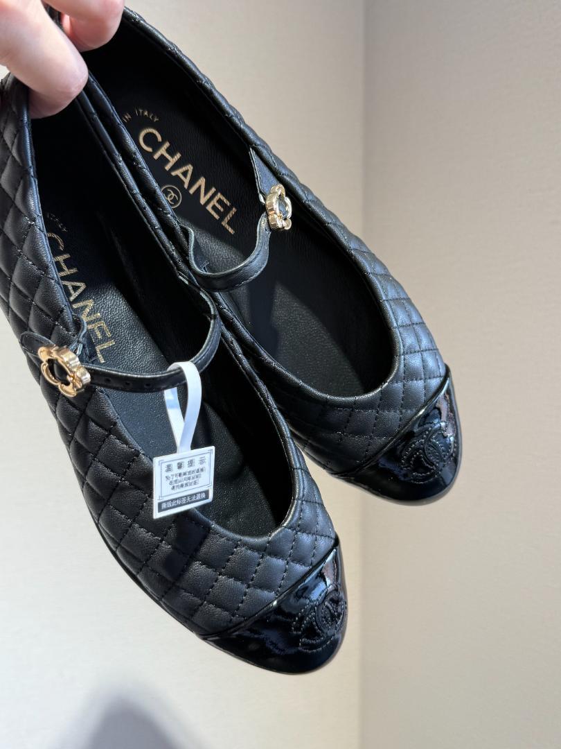 CHANEL ユニフォーム　￼ブラック バレエフラットシューズ 24 CHANEL ユニフォーム￼ブラック バレエフラットシューズ 24