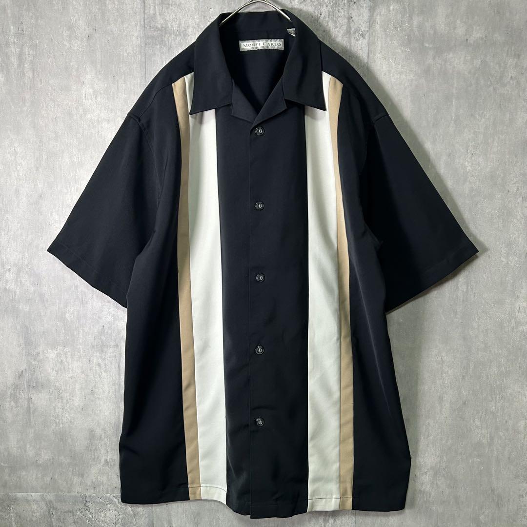 美品 オープンカラー キューバシャツ 黒 ボウリングシャツ 上質