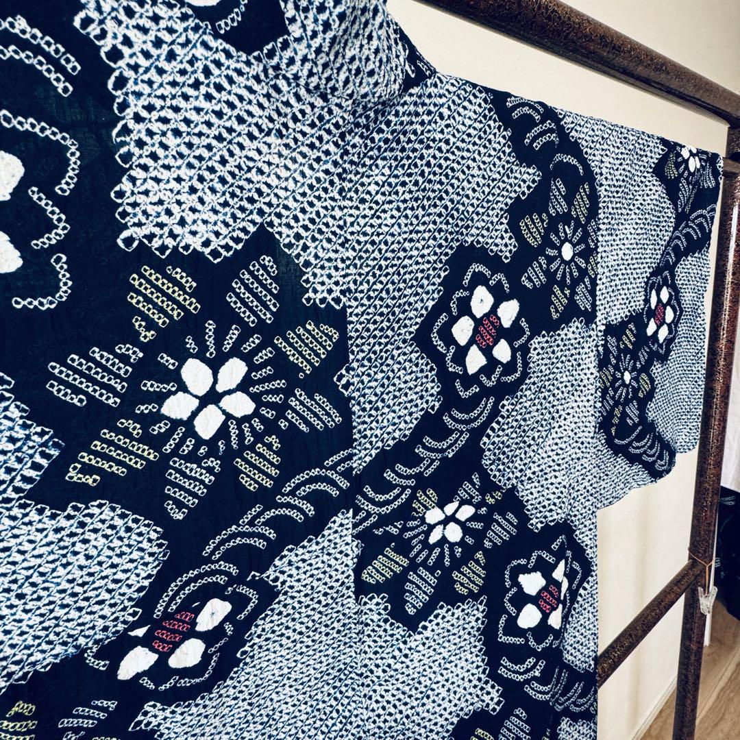 超美品　有松絞り　綿　本染浴衣　総絞り　浴衣 着物　夏物　159 単色
