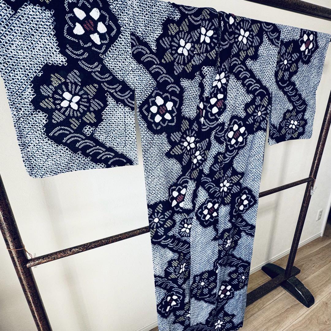 超美品　有松絞り　綿　本染浴衣　総絞り　浴衣 着物　夏物　159 単色