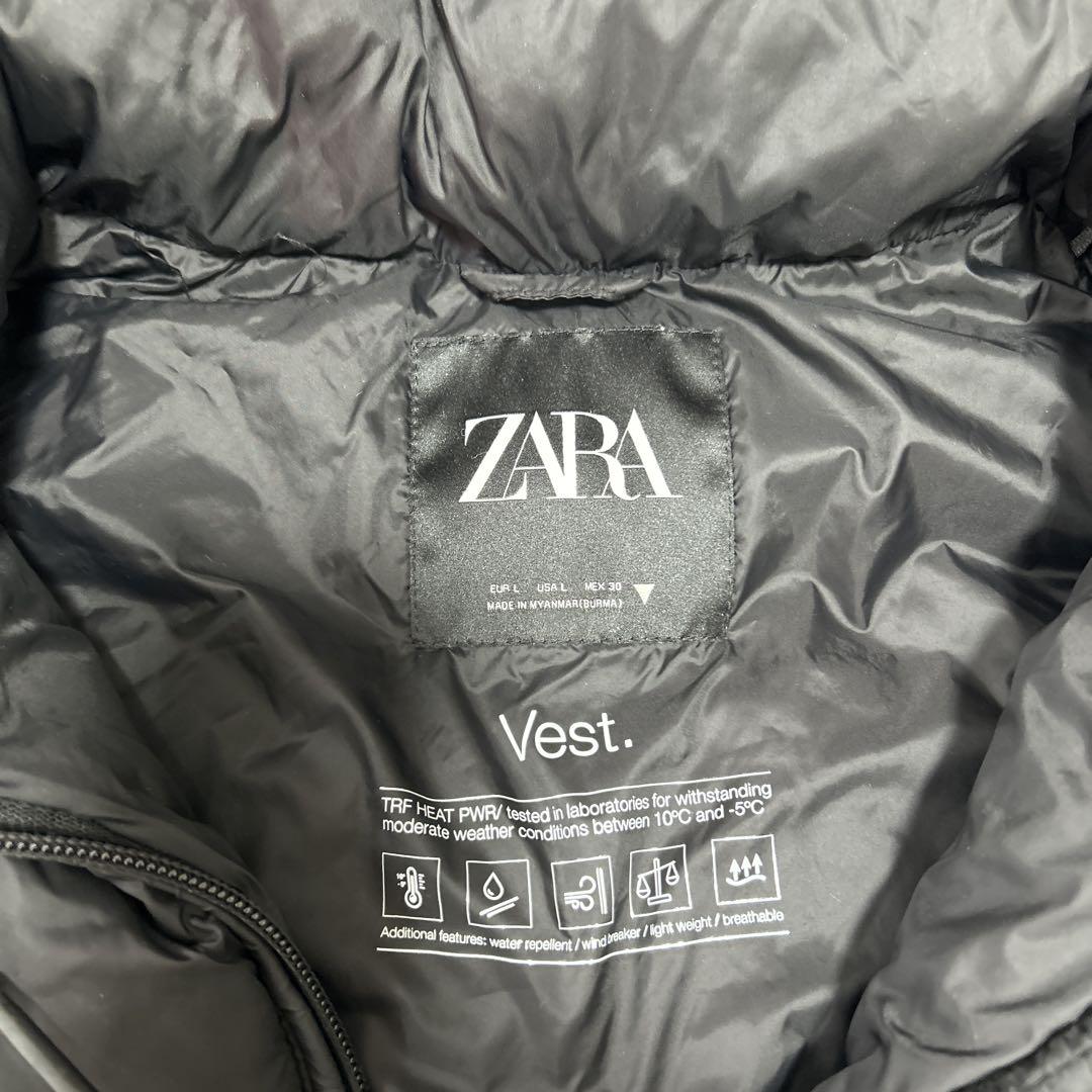 ZARA ダウンベスト Lサイズ 黒 中綿ベスト フードつき - メルカリ