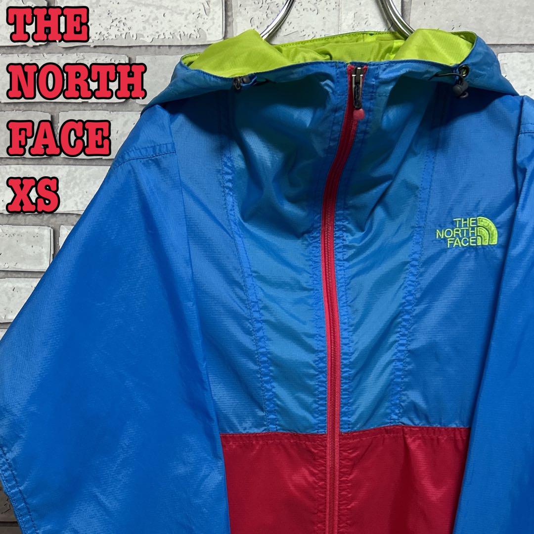 THE NORTH FACE☆ナイロンジャケット 刺繡ロゴ ブルー/レッド XS