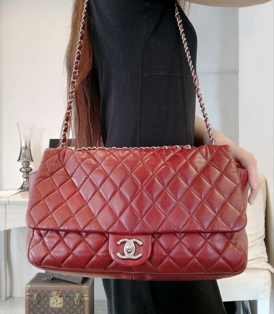 CHANEL デカマトラッセ チェーンショルダーバッグ アンティークレッド