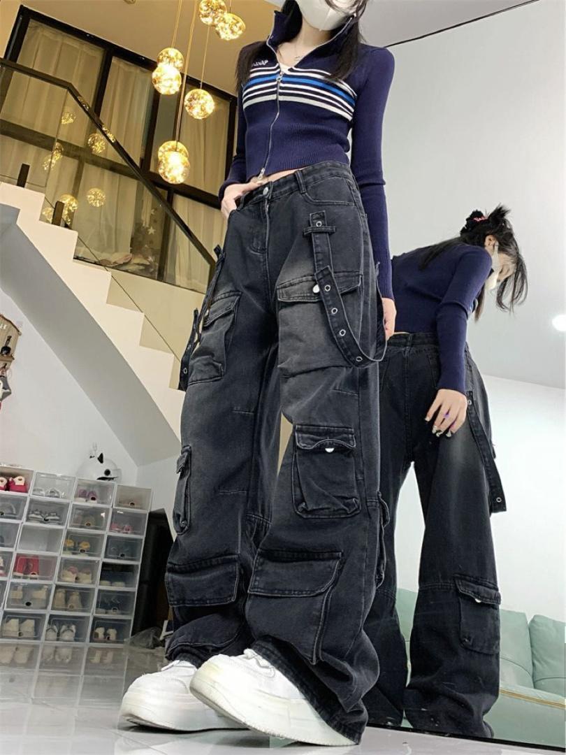 サイドベルト カーゴパンツ L ストリート ブラック 地雷系