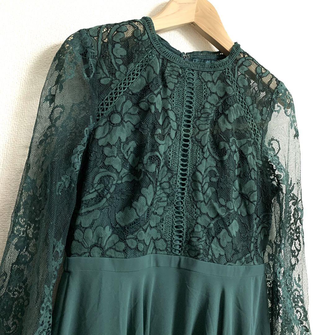 Dorry Doll✨レース切替 フレアワンピース　グリーン　レース　38 Dorry Doll✨レース切替 フレアワンピース グリーン レース 38