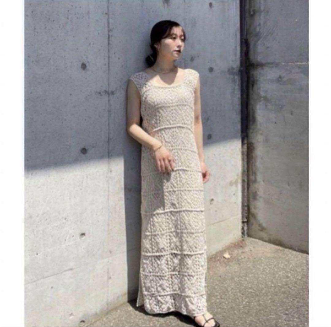 新品　Bab クロシェワンピース　ロング　鍵編み　エクリュ　S