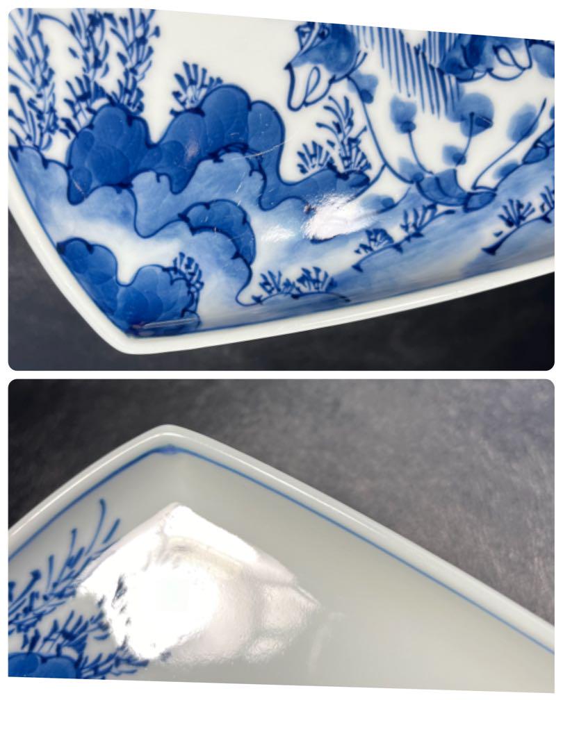 源右衛門　染付馬山水絵　長皿　焼物皿　5枚