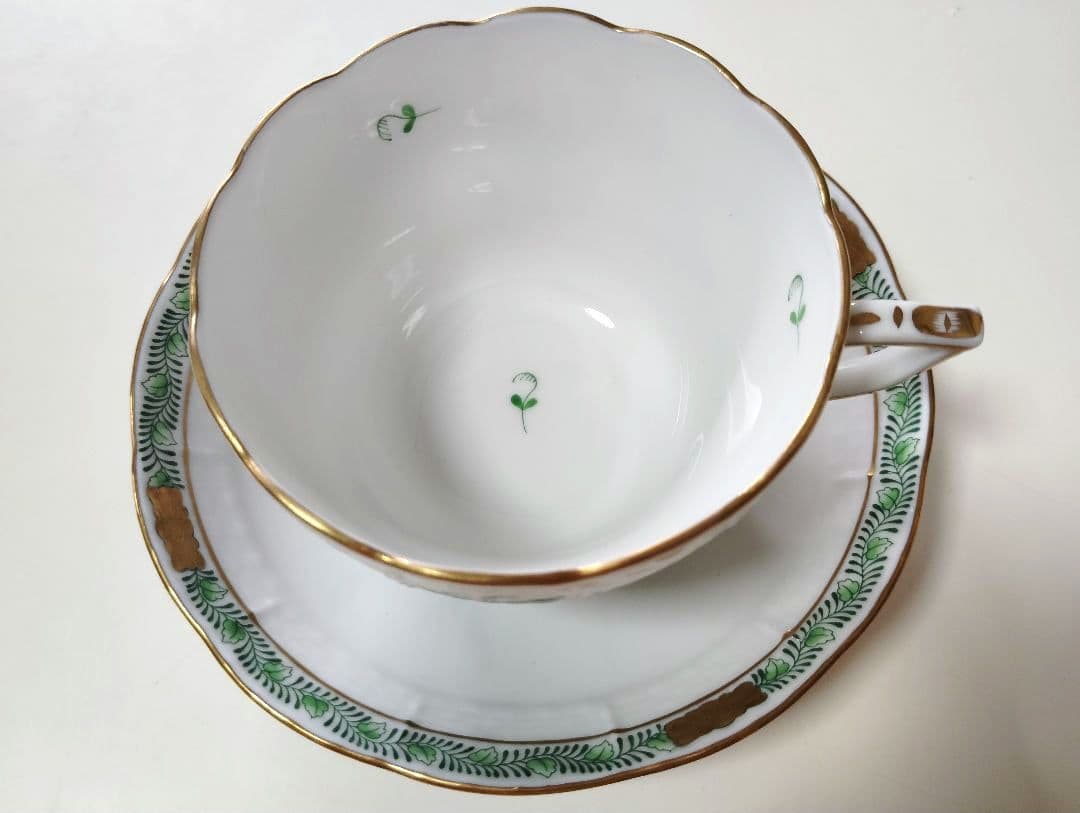 管理B ヘレンド　アポニー・グリーン　兼用　カップ＆ソーサーとティースプーン