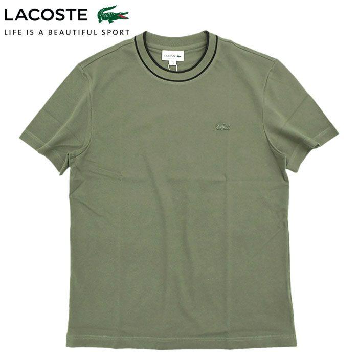 LACOSTE ラインドリブネック鹿の子地Tシャツ
