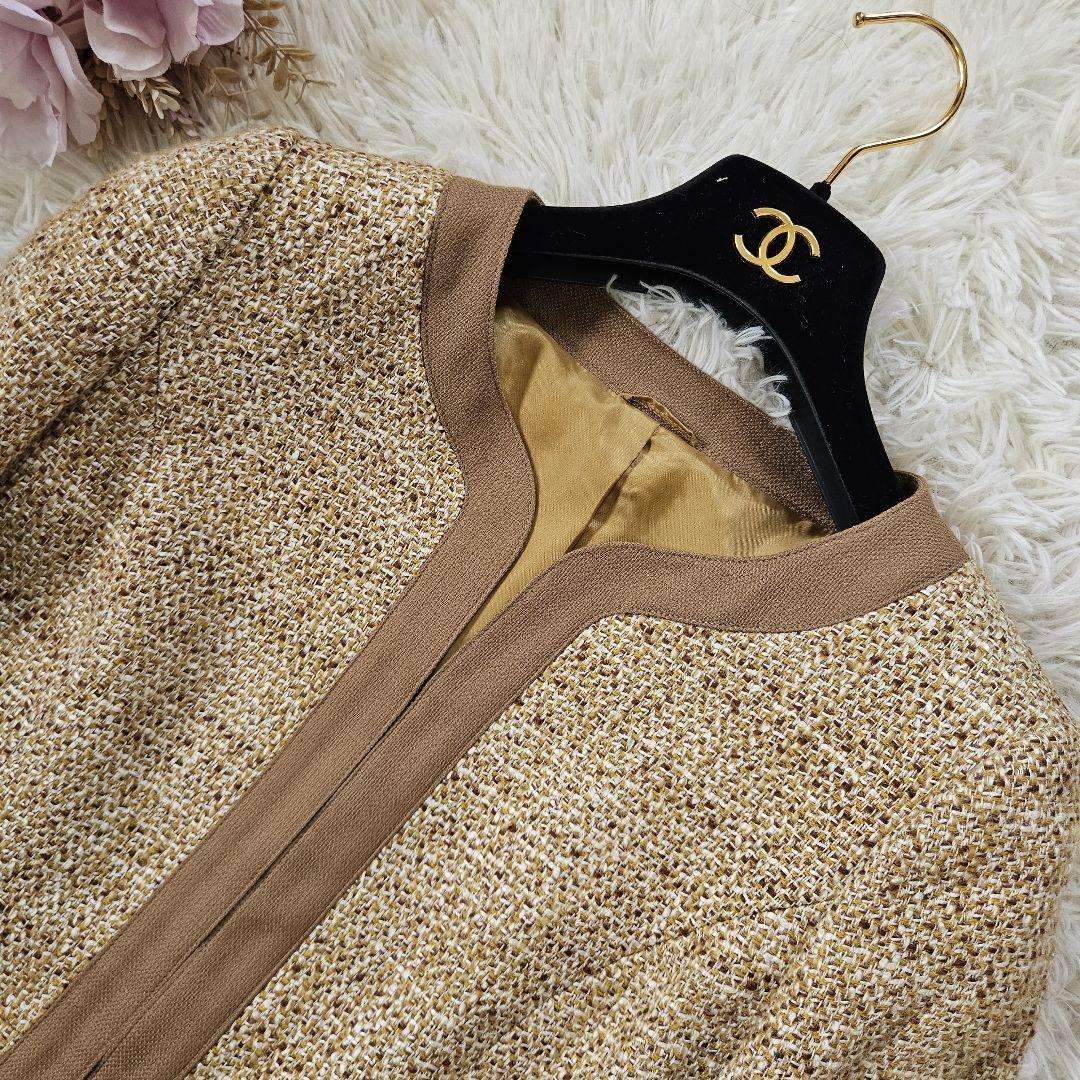 美品 アナイ ツイード ノーカラージャケット サイズ38 M相当 ベージュ