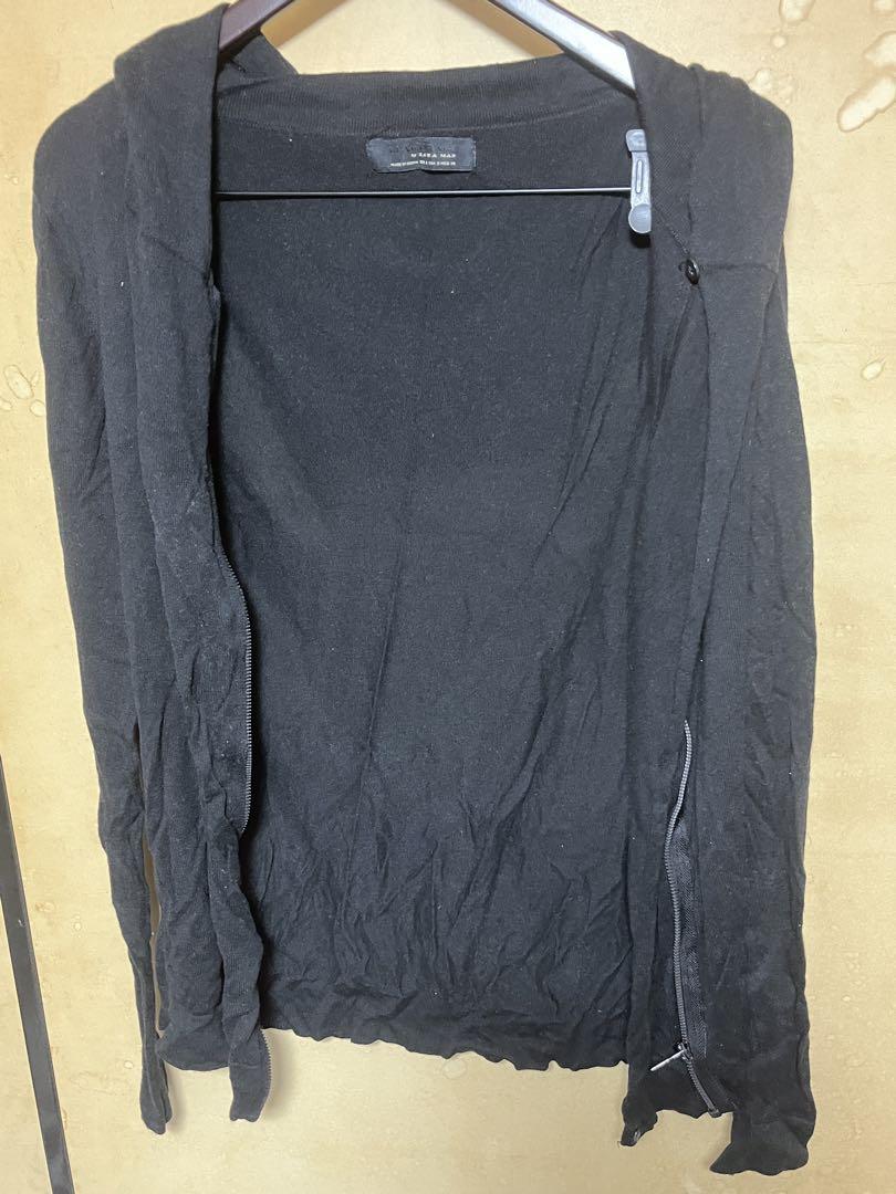 ZARA MAN ブラック フード付きパーカー Mサイズトップス
