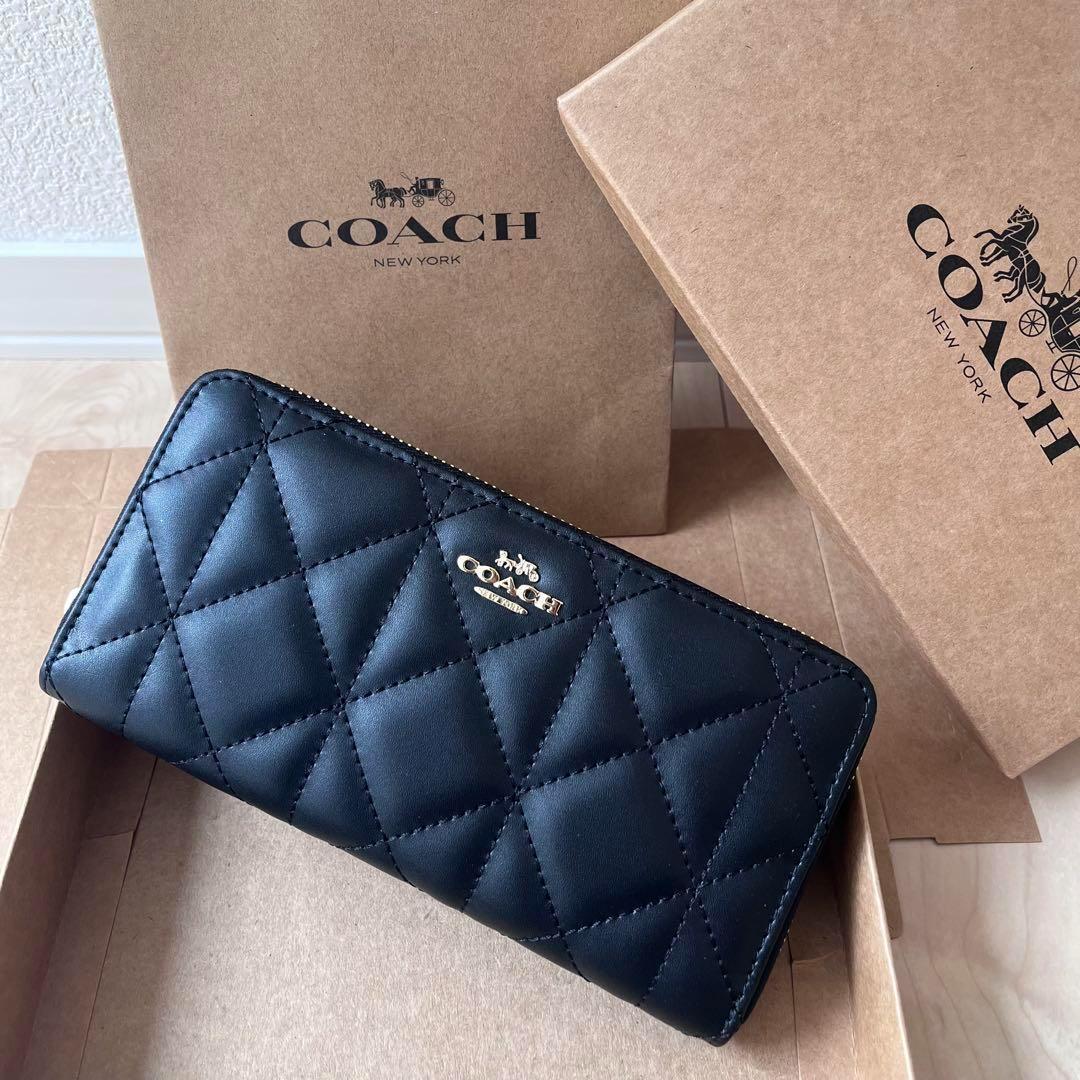 【1番人気】COACH コーチ 財布 希少 キルティング ブラック レザー