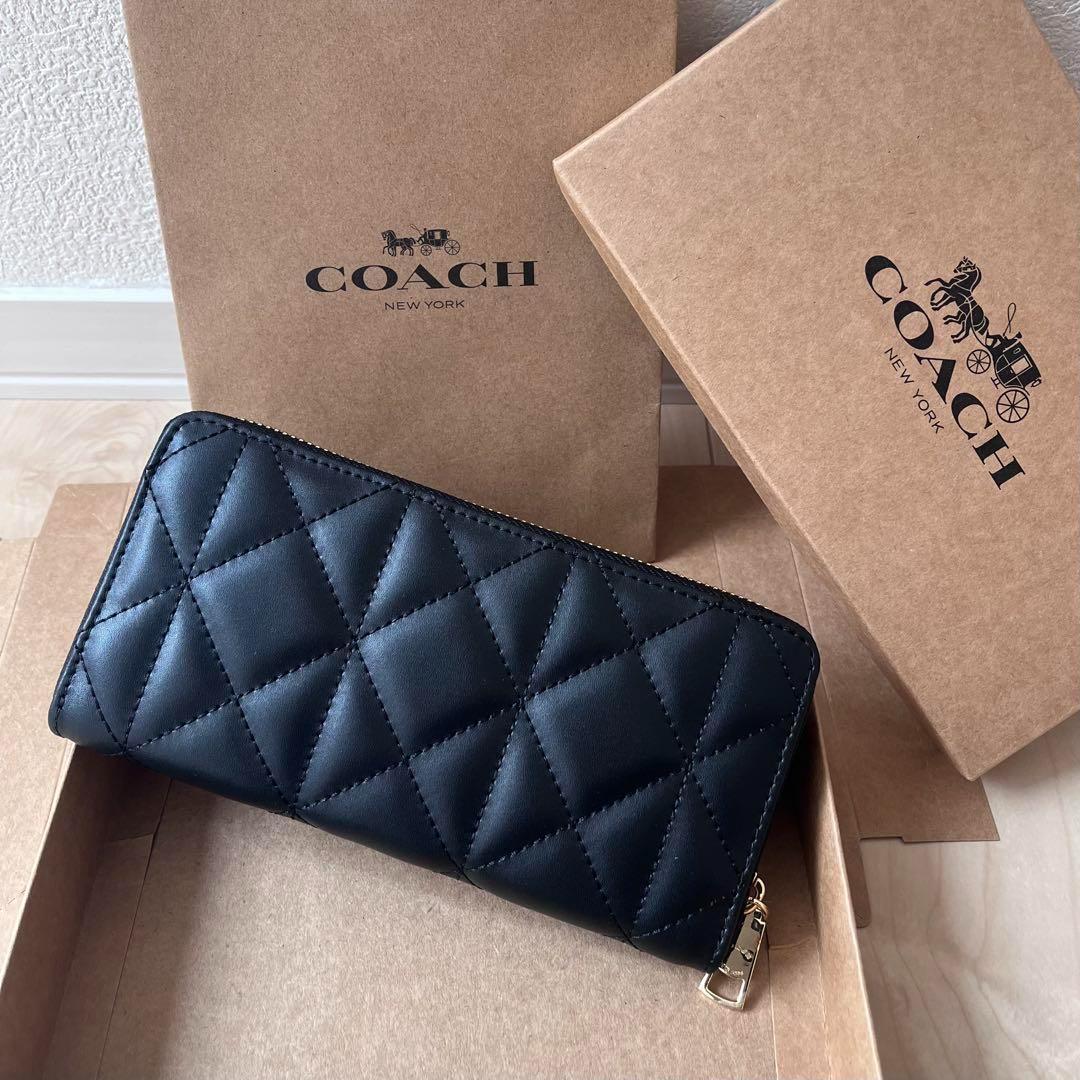 【1番人気】COACH コーチ 財布 希少 キルティング ブラック レザー