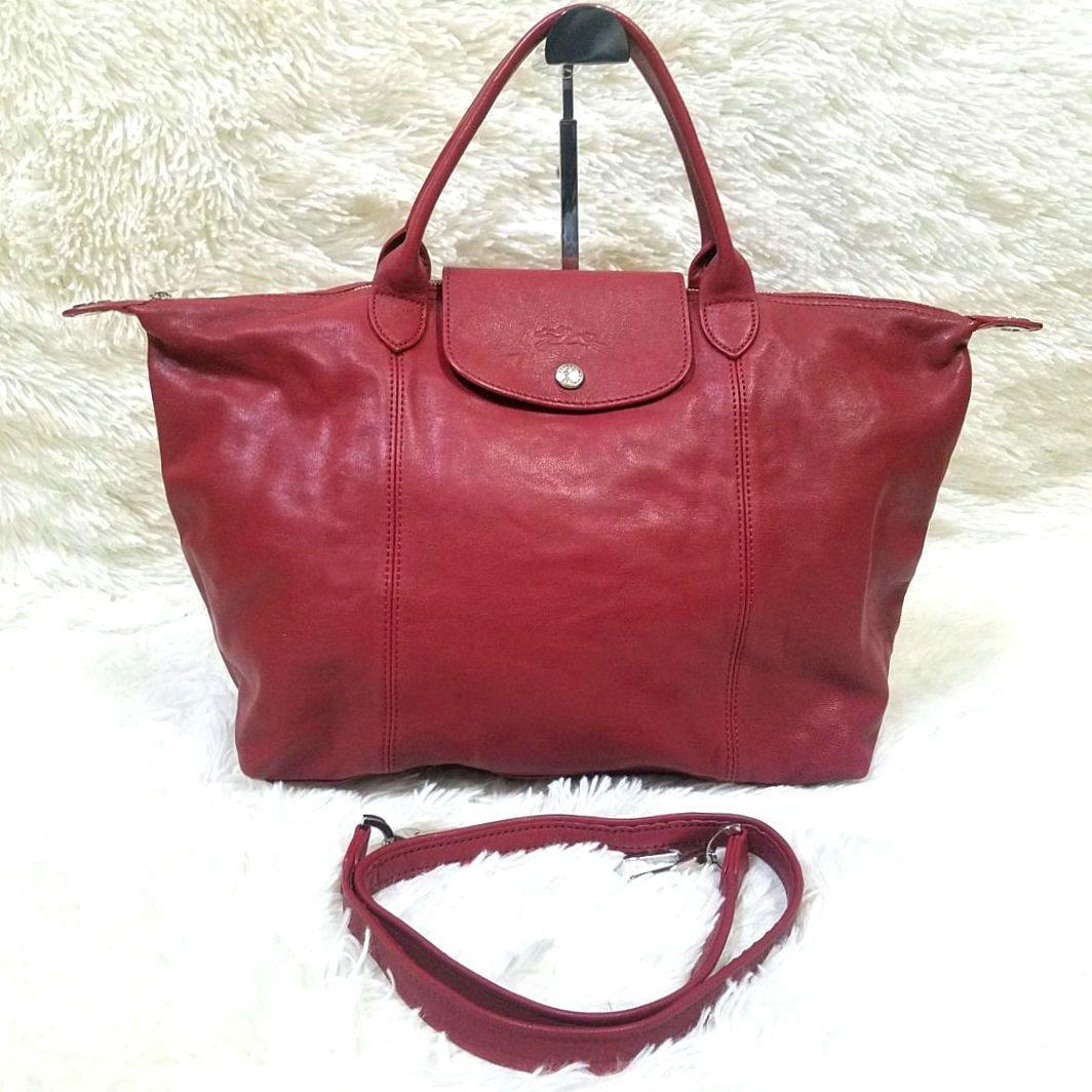 大人気新品セール ブ 美品】LONGCHAMP ル・プリアージュ 赤 レザー 2way キュイール バッグ