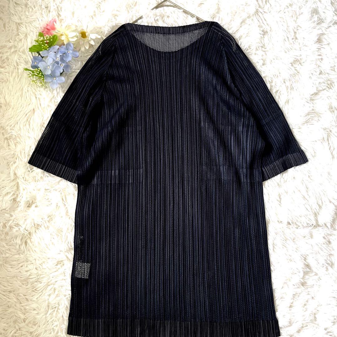 美品】イッセイミヤケ プリーツメッシュ 長袖カットソー