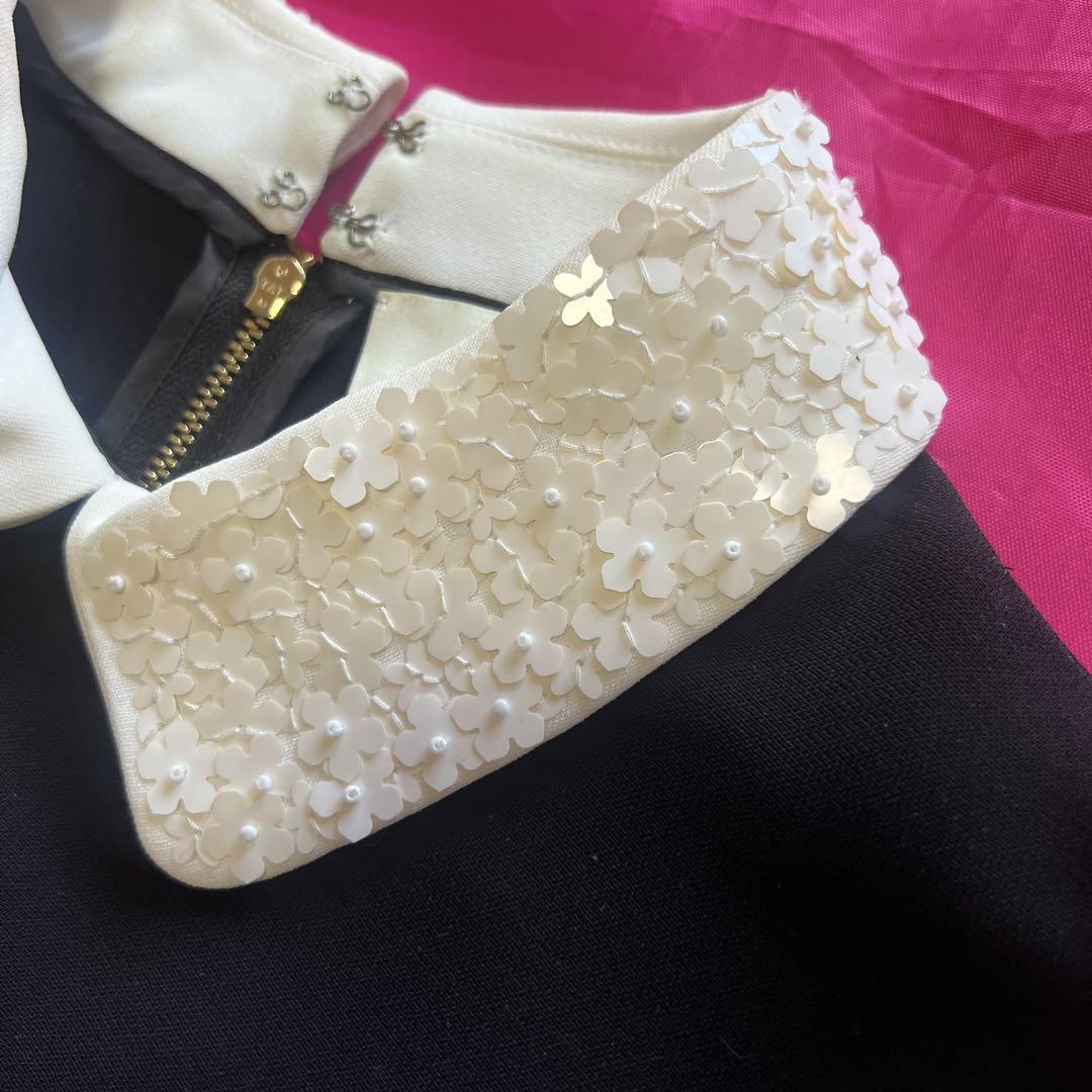 【美品】kate spade ビジュー襟ワンピース ブラック 白襟 S 0 美品】kate spade ビジュー襟ワンピース ブラック 白襟 0 S