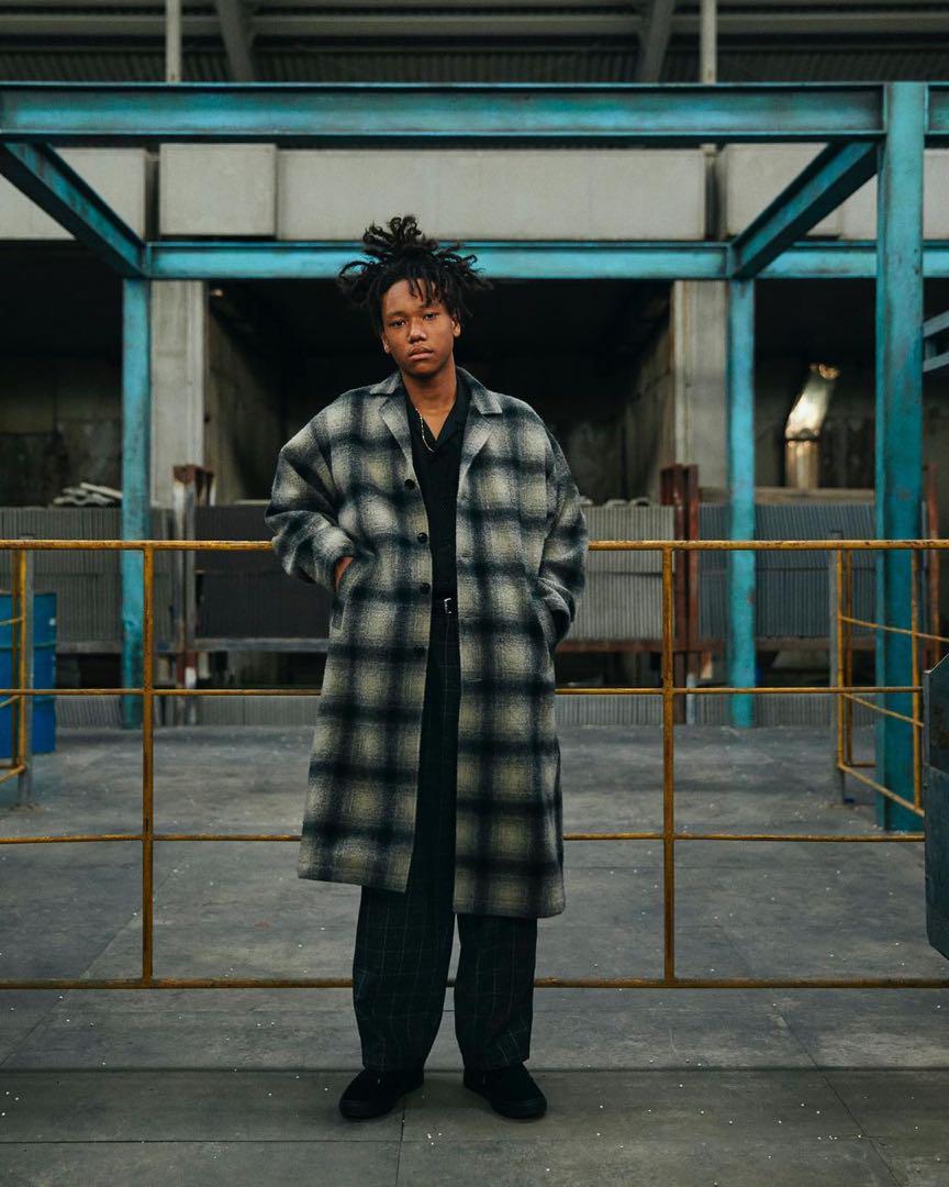 COOTIE / Napping Ombre Check Shop Coat -Black x Ivory- | 80