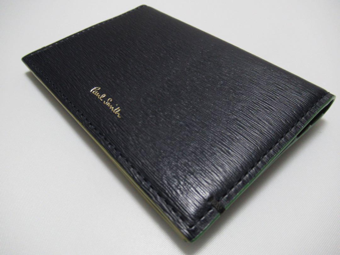 ポールスミス 新品訳あり！カラードエッジストライプ牛革カードケース 定期入れ 紺