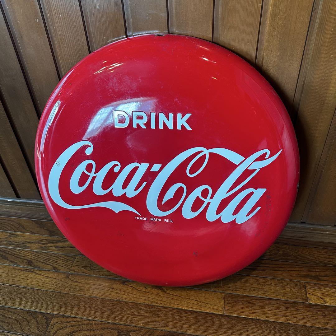 ビンテージ コカコーラ看板　ボタン型　丸型　大型　直径61センチ ホーロー看板