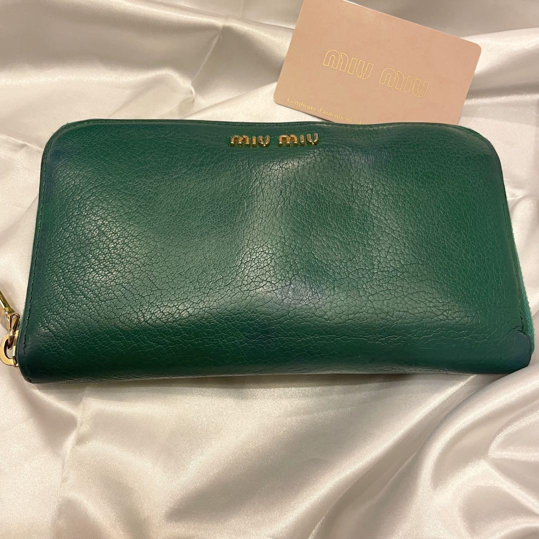 良品★ ミュウミュウ MIUMIU マドラス 長財布 ラウンドファスナー 緑