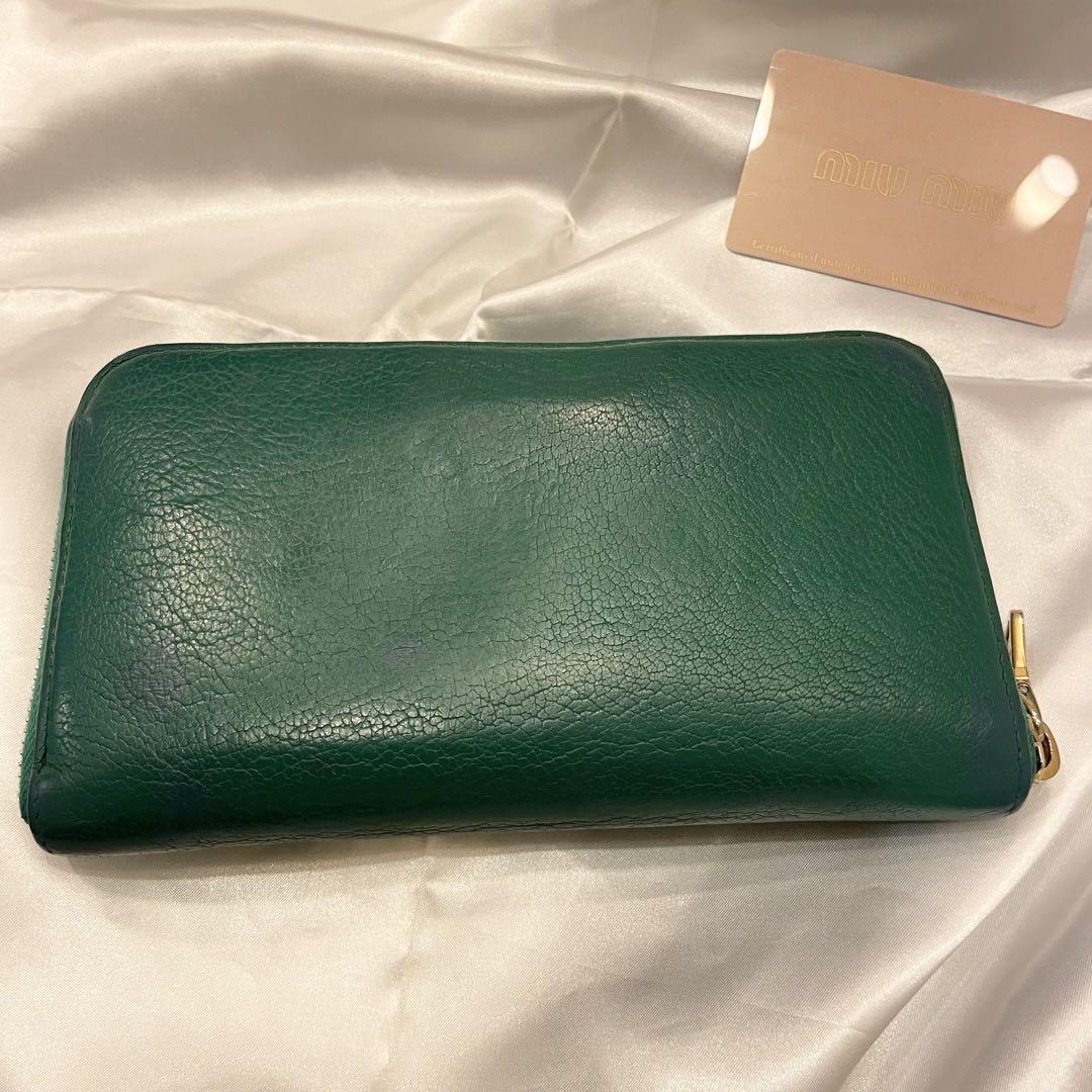 良品★ ミュウミュウ MIUMIU マドラス 長財布 ラウンドファスナー 緑