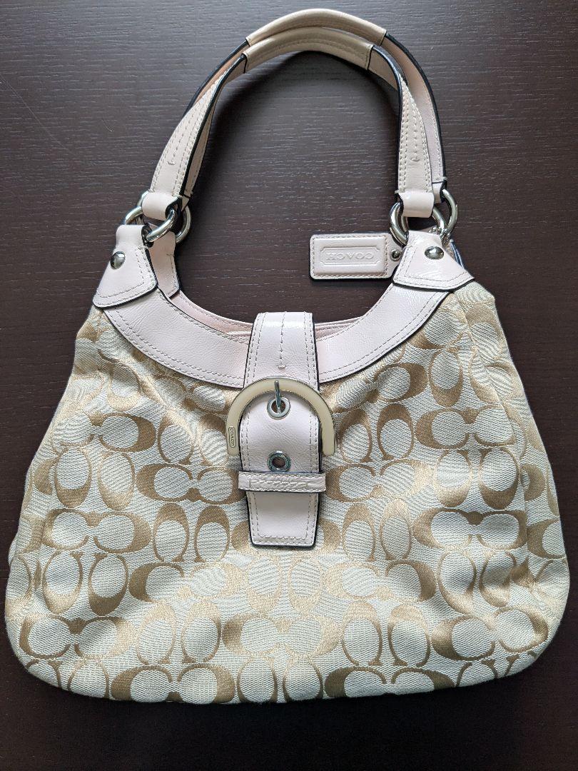 【美品】Coach ベージュ シグネチャー ハンドバッグ